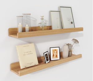 lot 334 image: Floating Shelves for Wall Picture Ledge Shelf Set of 2, 24 Inch Solid Ash Wood