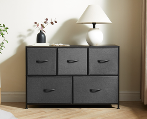 lot 460 image: Mainstays 5 Drawer Fabric Storage Dresser for Bedroom, Grey