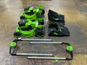 lot 198 image: LOT OF 2 Greenworks 60v 21 Inch Lawn Mowers