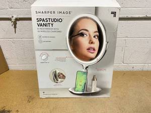 lot 192 image: Sharper Image SpaStudio Vanity 8-Inch Mirror with Qi Wireless Charging
