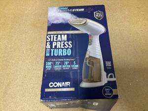 lot 472 image: Conair Turbo Extreme Steam Hand Held Fabric Steamer, WhiteChampagne