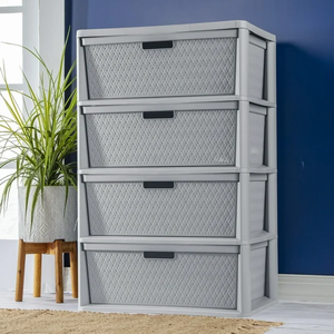 lot 102 image: Sterilite Wide 4 Drawer Cross-Weave Tower Cement