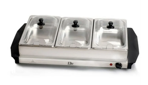 lot 190 image: Elite Gourmet 7.5 Quart Triple Buffet Server Food Warmer Temperature Control