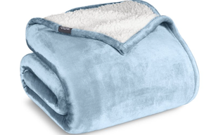 lot 28 image: Bare Home Plush Sherpa Bed Blanket - Fluffy & Soft - Reversible - Lightweight - FullQueen, Light Blue