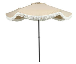 lot 87 image: Better Homes & Gardens 7.5 Beige Scallop with Cream Fringe Patio Umbrella