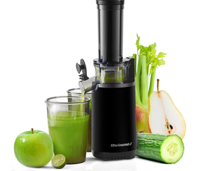 lot 99 image: Elite Gourmet EJX600 Compact Small Space-Saving Masticating Slow Juicer Cold Press Juice Extractor, Nutrient and Vitamin Dense, BPA-Free Tritan, Easy to Clean, 16 oz Juice Cup, Charcoal Grey
