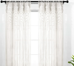 lot 251 image: Boho Macrame Textured Cotton Window Curtain- ONE PANEL