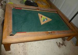 lot 16 image: Homemade table top pool table with marbles
