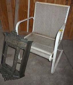 lot 29 image: metal chair and decorative shelf