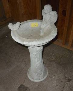 lot 30 image: concrete bird bath about 30 inches tall