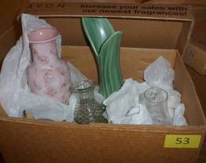 lot 53 image: Red Wing Vase, oil lamps and more
