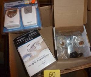lot 60 image: 2 new bathroom faucets and digital thermometer with remote