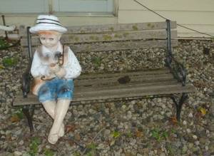 lot 102 image: Two wooden Benches and concrete boy
