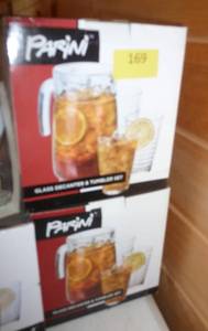 lot 169 image: 2 New glass pitcher and tumbler set