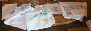 lot 213 image: vintage hand embroidered sheet pillowcases and table cloth