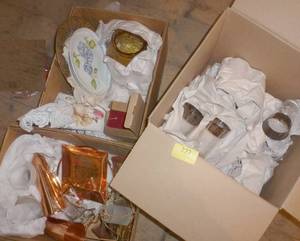 lot 222 image: 6 vintage silver glasses, copper goblets, water pitcher, group of napkin rings etc
