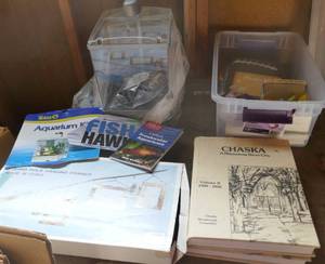 lot 301 image: Small fish aquarium, fishing pole photo frames