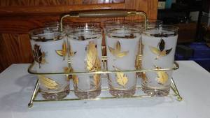 lot 559 image: 1960 Libby Gold Foil Glasses And Caddy