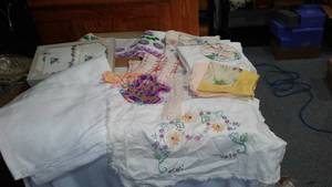 lot 566 image: Hand Embroidered And Crocheted Pillowcases, Bookmarks, Projects And More.