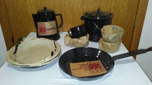 lot 608 image: Frontier Camp Ware, New In Box (13 Pc Set) Porcelain On Steel.