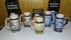 lot 643 image: Avon Classic Steins (5) Eagle, Airplane, Ship, Car