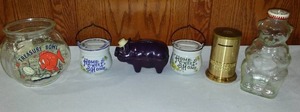 lot 693 image: Vintage Bower, Snow Crest Glass Bank And More.