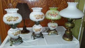 lot 696 image: Matching Hurricane Lamps (2) And More.