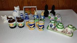 lot 701 image: Vintage Collectible Salt And Pepper Shakers (9) Avon, Bunnies, Parrots, And More.