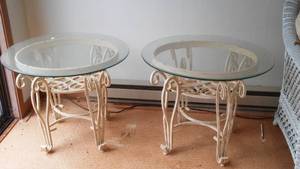 lot 751 image: Cabin Teardown Metal And Glass Accent Tables (2)