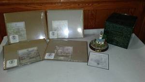 lot 718 image: Thomas Kinkade Flower Cottages Of Carmel Prints (4) And Lighted Lighthouse.