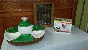 lot 722 image: Lazy Susan Server, Apple Corer And Spice Cabinet.