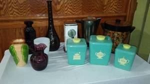 lot 724 image: Mid Century Percolator, Ice Bucket, Canister Set And More.