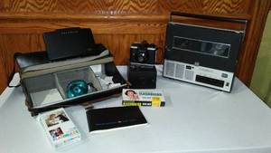 lot 806 image: Vintage Reel To Reel, Polaroid Polacolor Camera, Case, Accessories And More.