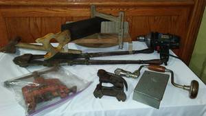 lot 818 image: Revonoc Cast Iron Riveter, Toledo Pipe Vice, Roberts Nail Puller And More.