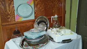lot 838 image: Vintage Plates, Platters, Carafe & Warmer Set.
