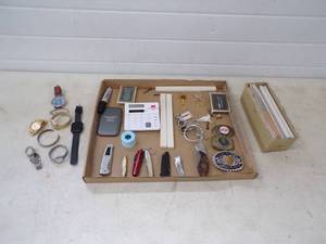 lot 41 image: Vintage Advertising Items,  Watches, Knives, Letter Openers and Belt buckles