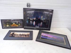 lot 43 image: Framed City Prints, Chicago, New York, Omaha