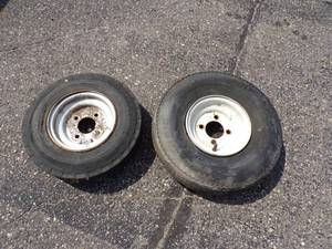 lot 91 image: Pair of 4 hole 8 Trailer Rims with Tires