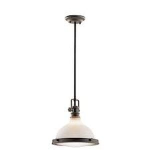 lot 8 image: Hatteras Bay 11 in. 1-Light Olde Bronze Vintage Industrial Shaded Kitchen Pendant Hanging Light with Etched Glass by KICHLER   Customer Returns See Pictures