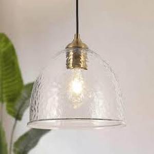 lot 9 image: Uolfin Modern Round Pendant Light 1-Light Electroplated Brass Circle Pendant Light for Kitchen Island with Water Glass Shade  Customer Returns See Pictures