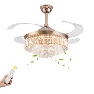 42 in. Integrated LED Indoor Gold Crystal Acrylic Retractable Blade Ceiling Fan with Light   Customer Returns See Pictures