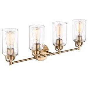 lot 32 image: JAZAVA 27.5 in. 4 Light Champagne Bronze Vanity Light with Glass Shade   Customer Returns See Pictures