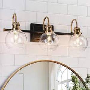 lot 45 image: Zevni Modern 22 in. 3-Light Black Bathroom Vanity Light, Powder Room Rustic Vanity Light, Clear Glass Brass Gold Wall Light Customer Returns See Pictures