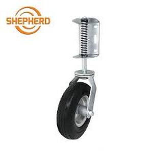 lot 60 image: Lot of Shepherd 8 in. Black Rubber and Steel Pneumatic Swivel Gate Caster with Spring-Loaded Bracket and 200 lbs. Load Rating    Customer Returns See Pictures