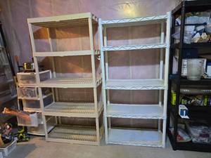 lot 101 image: Collapsable Plastic Storage Shelving Pair - White