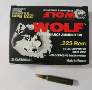 lot 8 image: Wolf Performance Ammunition - 223 Rem - 20 Cartridges