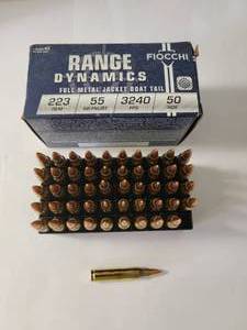 lot 10 image: FIOCCHI Range Dynamics Full Metal Jacket Boat Tail - 223 REM - 50 Rounds