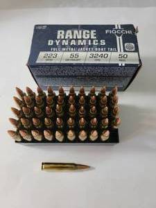 lot 11 image: FIOCCHI Range Dynamics Full Metal Jacket Boat Tail - 223 REM - 50 Rounds