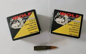 lot 13 image: Wolf Performance Ammunition - 7.62 x 39mm - 2 boxes 20 Cartridges Each