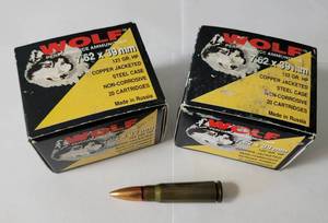 lot 22 image: Wolf Performance Ammunition - 7.62 x 39mm - 2 boxes - 20 Cartridges Each Box